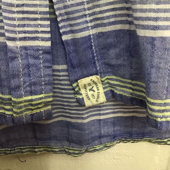 AEO plaid blue Vintage boyfriend 100% cotton button down blouse Small CORNFLOWER - Picture 6 of 14